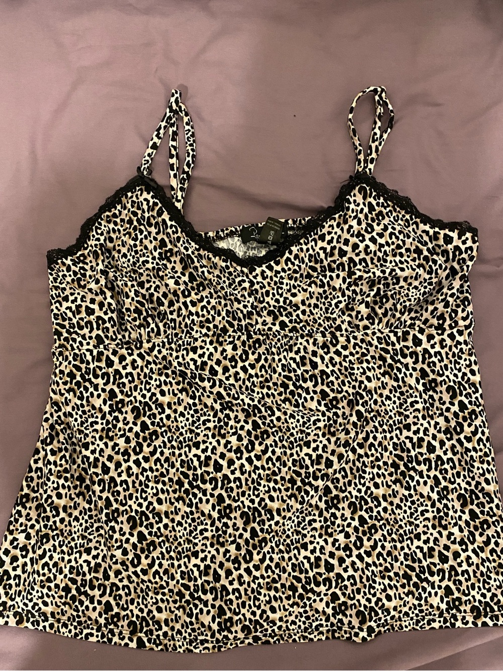 Rene Rofe Leopard Print Lace-Trim Cami - Beige/Black